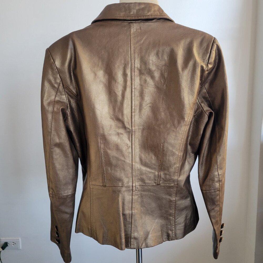 Bernardo Bronze Genuine Leather Blazer Jacket (Size: M) - Picture 4 of 16
